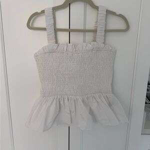 English Factory White Ruched Peplum Top